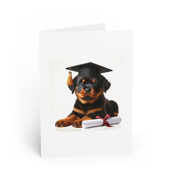 DistinctInk Greeting Card / Note Card - Rottweiler Puppy Graduation - PACK of 25