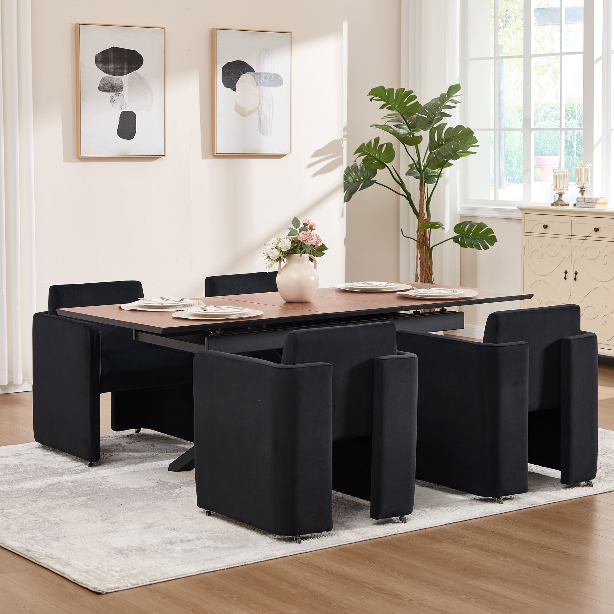 Leumius Modern Barrel Dining Chair, Accent Kitchen Chair with Arms Comfy Velvet Fabric, Side Chair for Living Room Home Office Reception, Black