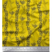 Soimoi Yellow Cotton Voile Fabric Stencil Leaves Decor Fabric Printed Yard 56 Inch Wide