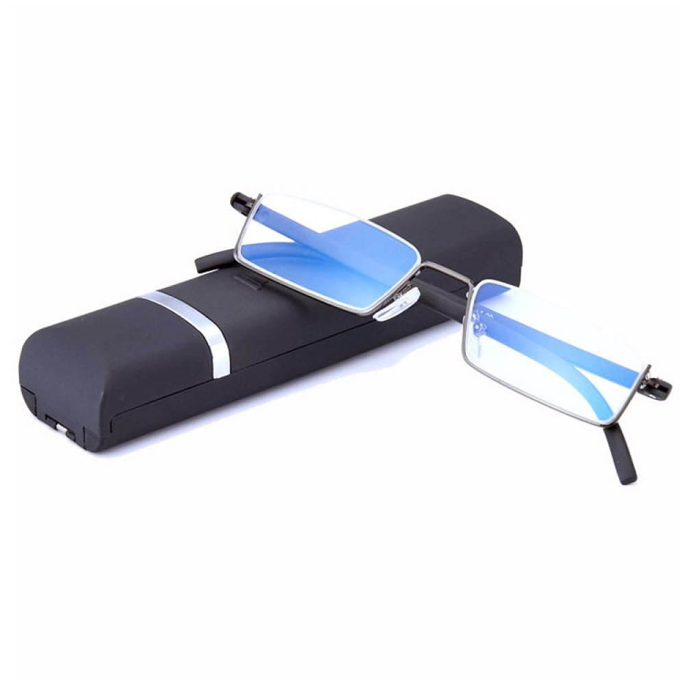 Mens Black Half Rimless Reading Glasses Blue Light Blocking tr90 Flexible Presbyopic Glasses Half Frameless Rectangle Readers with case