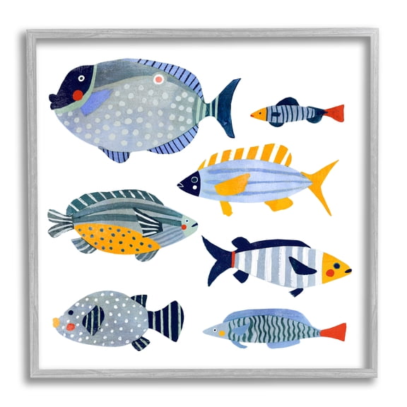 Stupell Industries Children's Aquatic Fish Arrangement Playful Blue Yellow Animals, 12 x 12, Design by Victoria Barnes