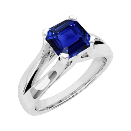 Harry Chad Enterprises 68629 2 CT Split Shank Asscher Cut Srilanka Sapphire Solitaire Ring, Size 6.5