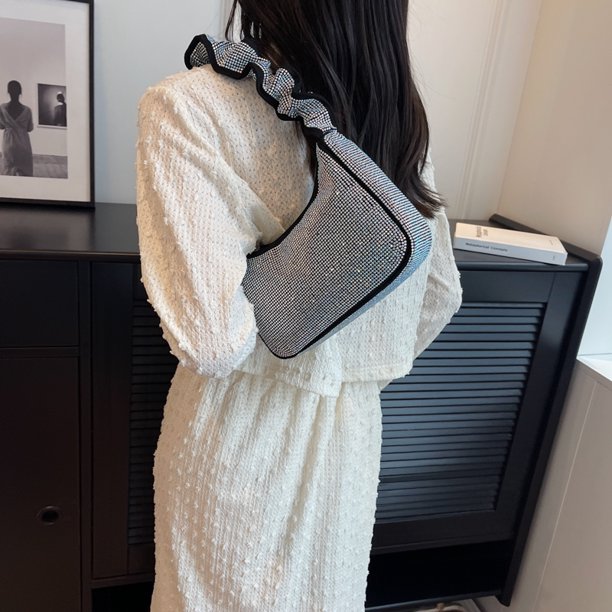 Bolso bajo el brazo para mujer Bolso bandolera de cuero PU con diamantes Bolso tote plisado (Multicolor) FLhrweasw Nuevo
