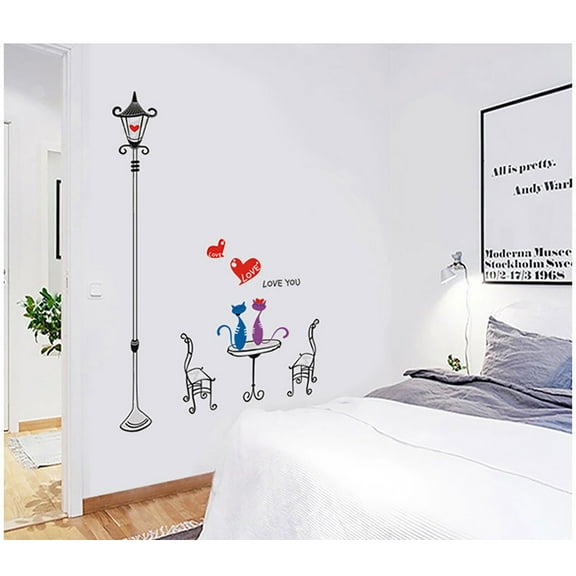 Love Cat Lamp Lover Wall Stickers Wall Decal DIY PVC for Kindergarten Living Room Children's Room TV Sofa Background Wall Art Decors
