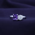 thumbnail image 2 of 1 3/5CT 7X5MM Emerald Shape Natural Amethyst & 6MM Round Cut Lab Created Moissanite Diamond Toi Et Moi 2-Stone Engagement Ring For Women In 14K White Gold Over Sterling Silver (1.60Cttw)-55, 2 of 8