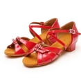 thumbnail image 2 of Sopiago Girls Ballroom Shoes Latin Dance Shoe Satin Salsa Low Heel Practice Dance Shoes Red,2.5 (Little Kid/Big Kid), 2 of 7