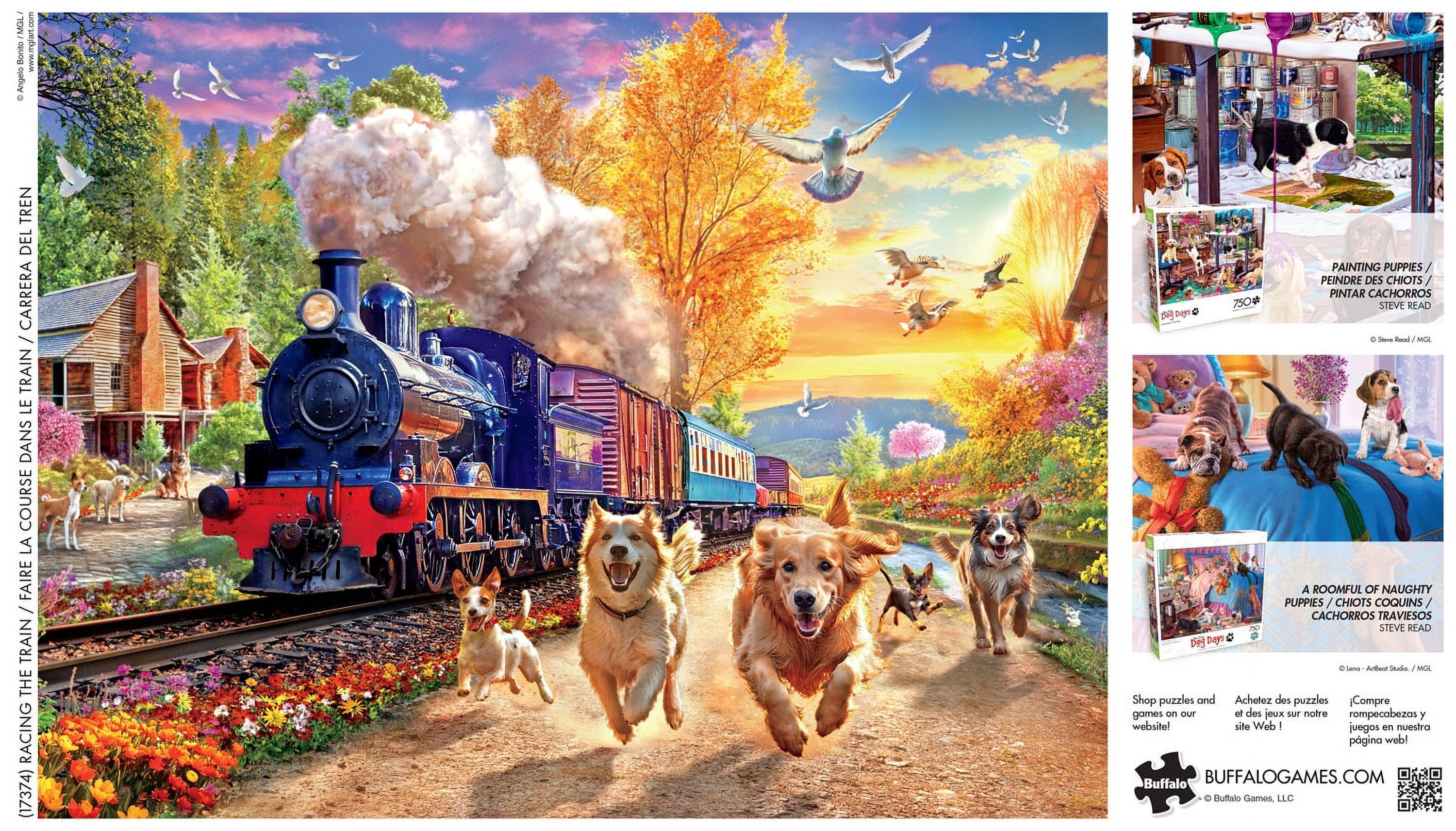 Buffalo Games 750-Piece Dog Days Racing the Train Adult Interlocking Jigsaw Puzzle