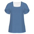 thumbnail image 4 of HAPIMO Women's Loose Tunic Dressy Pullover Trendy Girls Solid Color Tees Summer Clearance Short Sleeve Tops Casual Relaxed Elegant Square Neck Blouse Blue S, 4 of 5