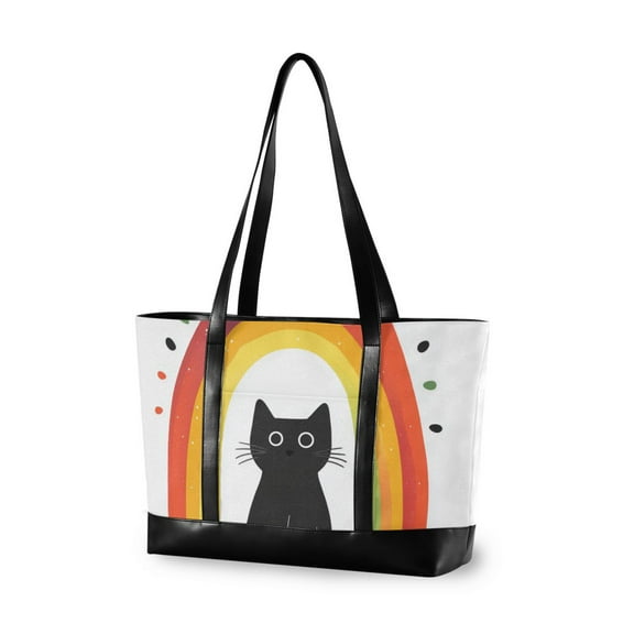 FORMRS Laptop Tote Bag for Women with 15.6" Computer Compartments Handbag, Black Cat Rainbow