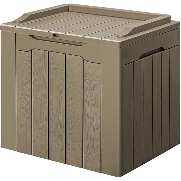 30 Gallon Small Deck Box Outdoor Waterproof Resin Storage Box Lockable Storage Container Outside Package Delivery Box (Beige)