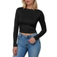 thumbnail image 5 of felwors Women's Boat Neck Tops Long Sleeve Shirts Casual Fitted Tee Shirts Solid Color Fall Basic Clothes Black, L, 5 of 5