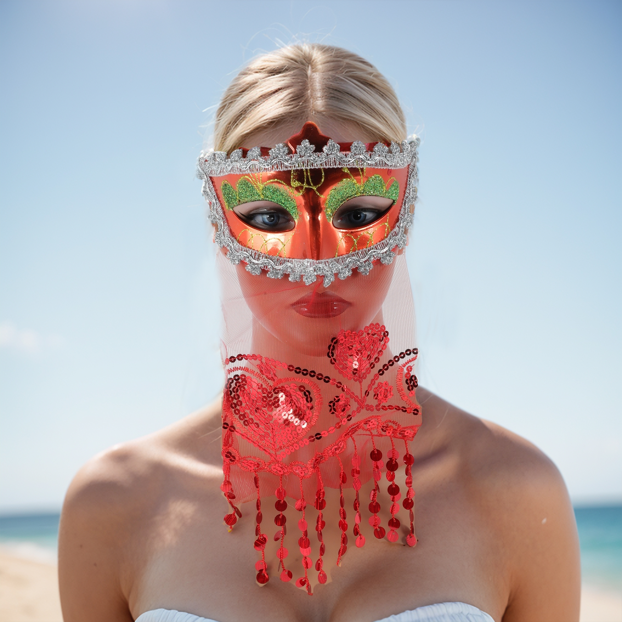 Unique Bargains 1 Pack Elegant Veiled Half Face Party Mask Red