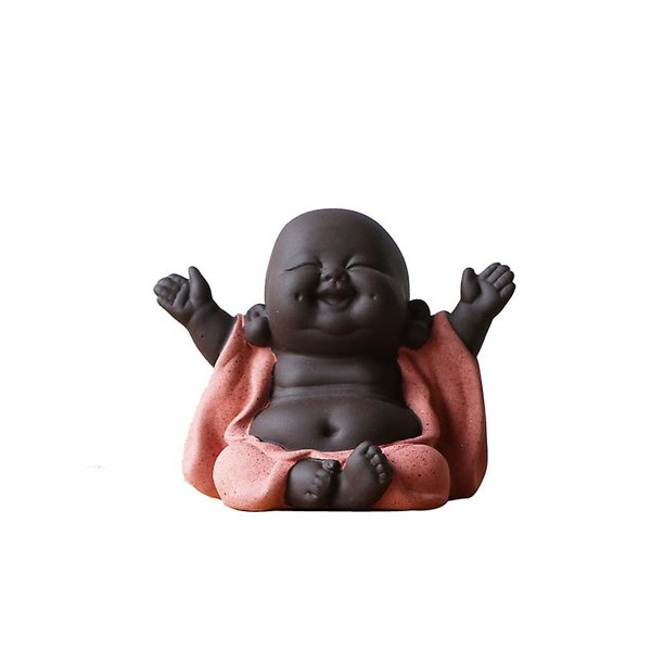 Estatua de Buda de cerámica, Mini estatuilla bonita, té de monje, mascota china Maitreya, manualidades creativas, adornos de muñecas para mesa de oficina (2 uds)