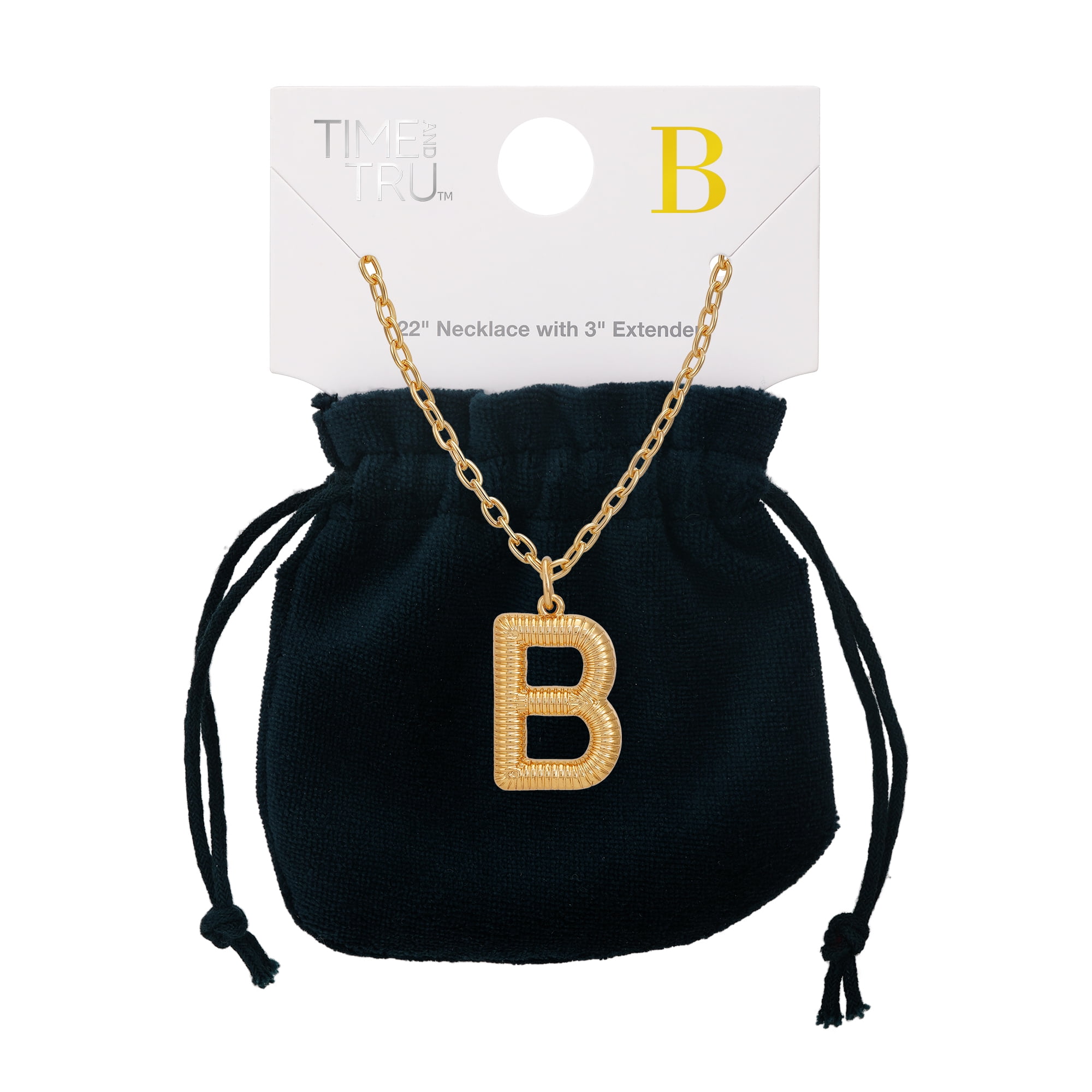 Time and Tru Women's Goldtone Initial B Necklace with Giftable Pouch