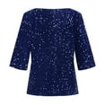 thumbnail image 4 of Blue Womens Blouses Sequin 3/4 Sleeve Tops for Women Trendy Spring Summer Glitter Blouses Crew Neck Fashion Sparkly Shirts Ladies Tops and Blouses, 4 of 5