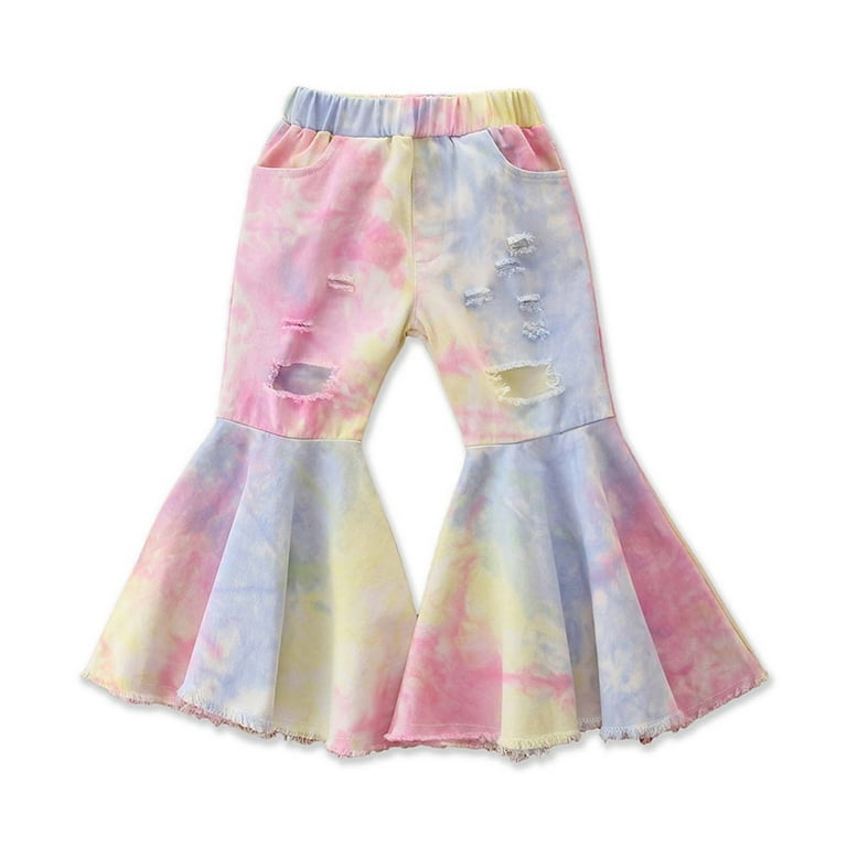 Deerose Girls Bell Bottom Floral Print Stretch Hippie Pants High Waist  Flare Pants 5-14 Year