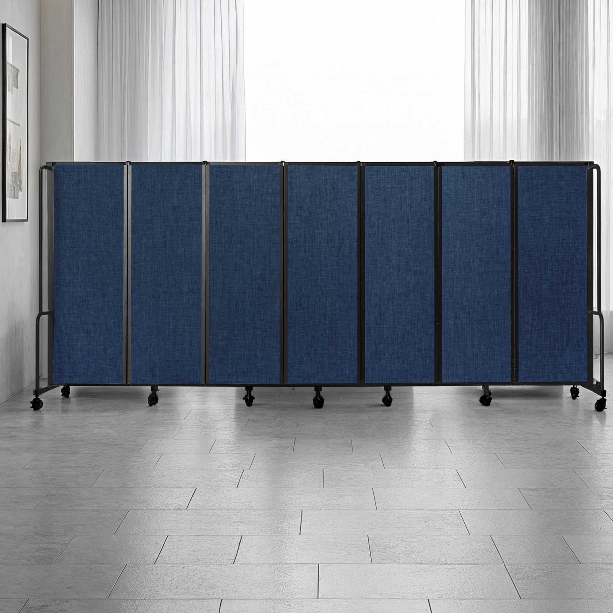 Hampden Furnishings Otis Collection Portable Room Divider, 7 Blue Panels, Black Frame