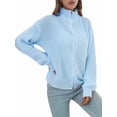 thumbnail image 3 of Women'S Turtle Neck Long Sleeve Knitted Cardigan Autumn and Winter Loose Knitted Cardigan with Zipper Light Blue L, 3 of 9