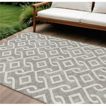 HomeRoots 578979 8 x 10 ft. Geometric Washable Indoor & Outdoor Rectangle Area Rug, Taupe & Ivory