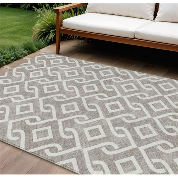 HomeRoots 578979 8 x 10 ft. Geometric Washable Indoor & Outdoor Rectangle Area Rug, Taupe & Ivory