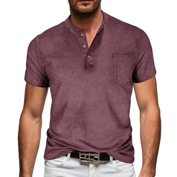 biudgviw Men's Henley Short Sleeve Shirt Casual Stylish Soft Basic Tees Lightweight Cotton Button T-Shirts for Summer