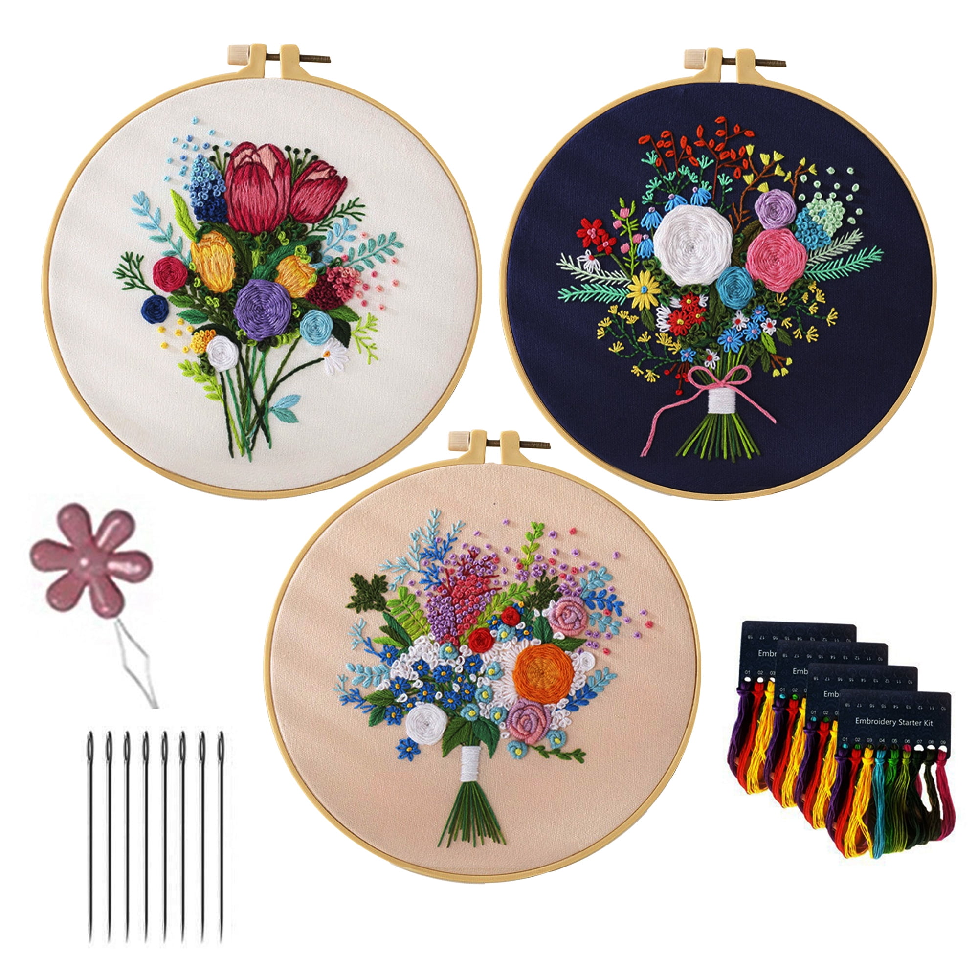 Blingpainting 3PC Handheld Flower Embroidery - Easy-to-Use, Portable,  Beautiful Designs, Embroidery Kit for Art Craft Handy Sewing, Perfect for  DIY Beginners 