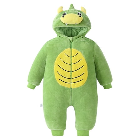 

Cindysus Newborn Casual Thicken Hooded Jumpsuit Baby Cartoon Onesies Full Zip Party Long Sleeve Loose Winter Outwear Outfits Green 110cm