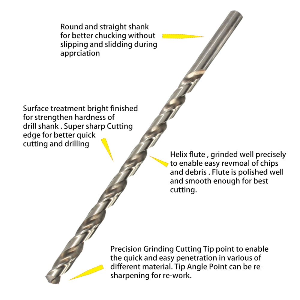 HSS Aircraft Extension Drill Bit Extra Long Bright 2Pcs 5/8 In. x 12 In.