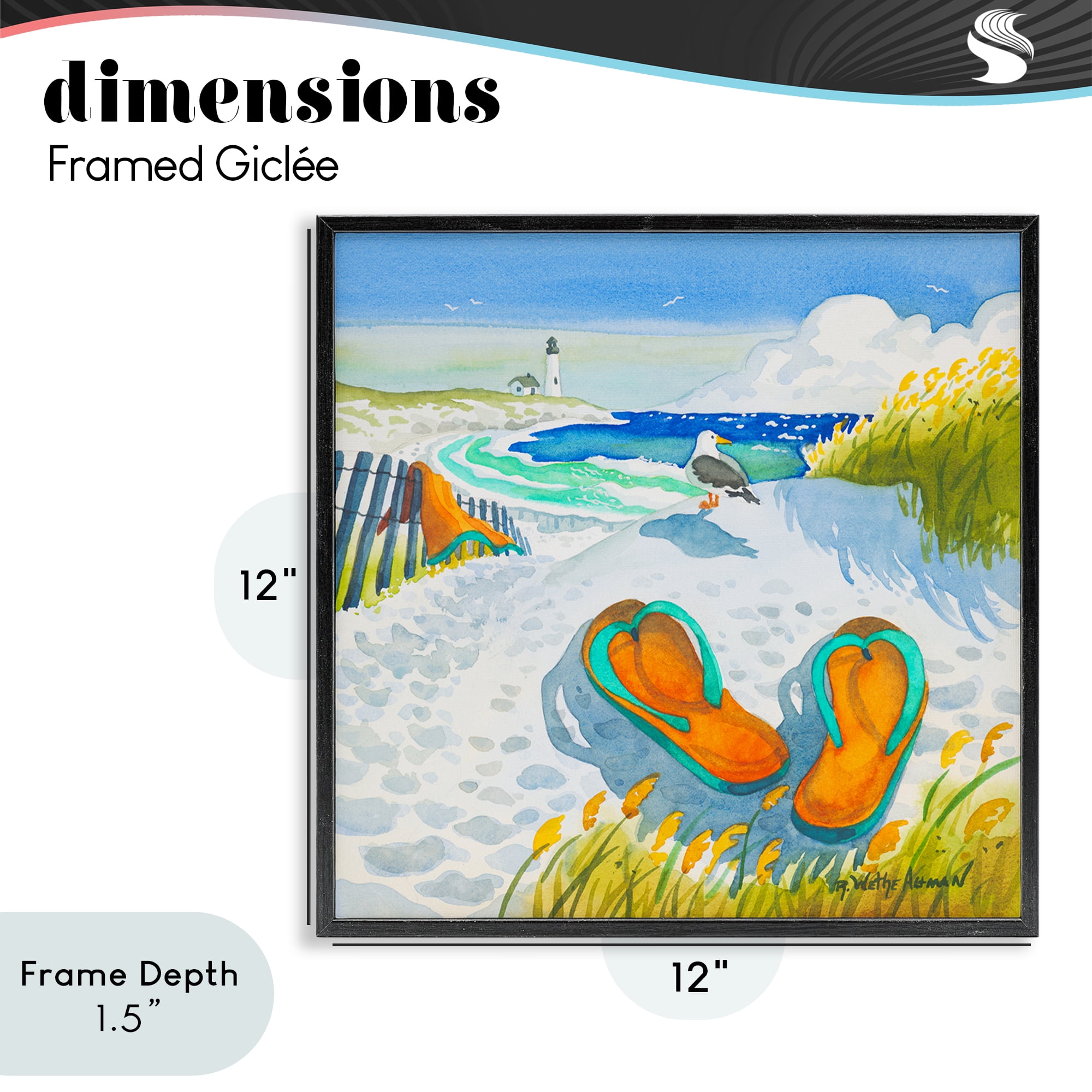 Stupell Industries Seagull & Flip Flops Black Framed Giclee Art, design by Robin Altman