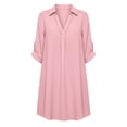 thumbnail image 4 of ClodeEU Women's Cotton Linen Lace Lapel V Neck Short Sleeve Shirt Dress,Casual Beach Cover Up Loose Dress Pink,Women's Plus XXL, 4 of 8