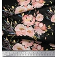thumbnail image 2 of Soimoi Black Cotton Duck Fabric Leaves & Peony Floral Print Sewing Fabric Yard 42 Inch Wide, 2 of 3