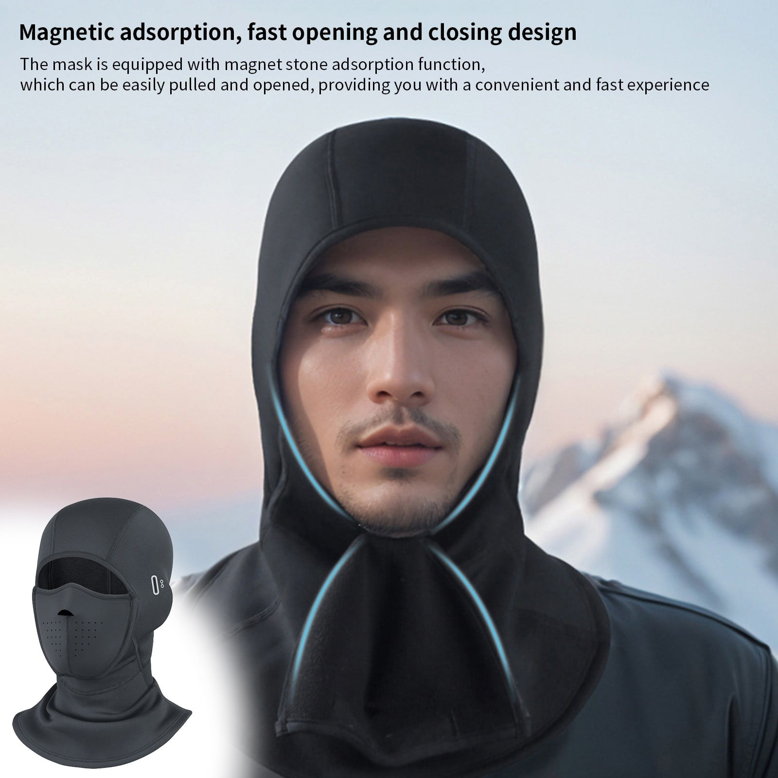 Tuphregyow Thickened Winter Magnetic Ski Mask for Outdoor Riding, Windproof and Warm Motorcycle Head Cover Magnetic Ski Mask Black