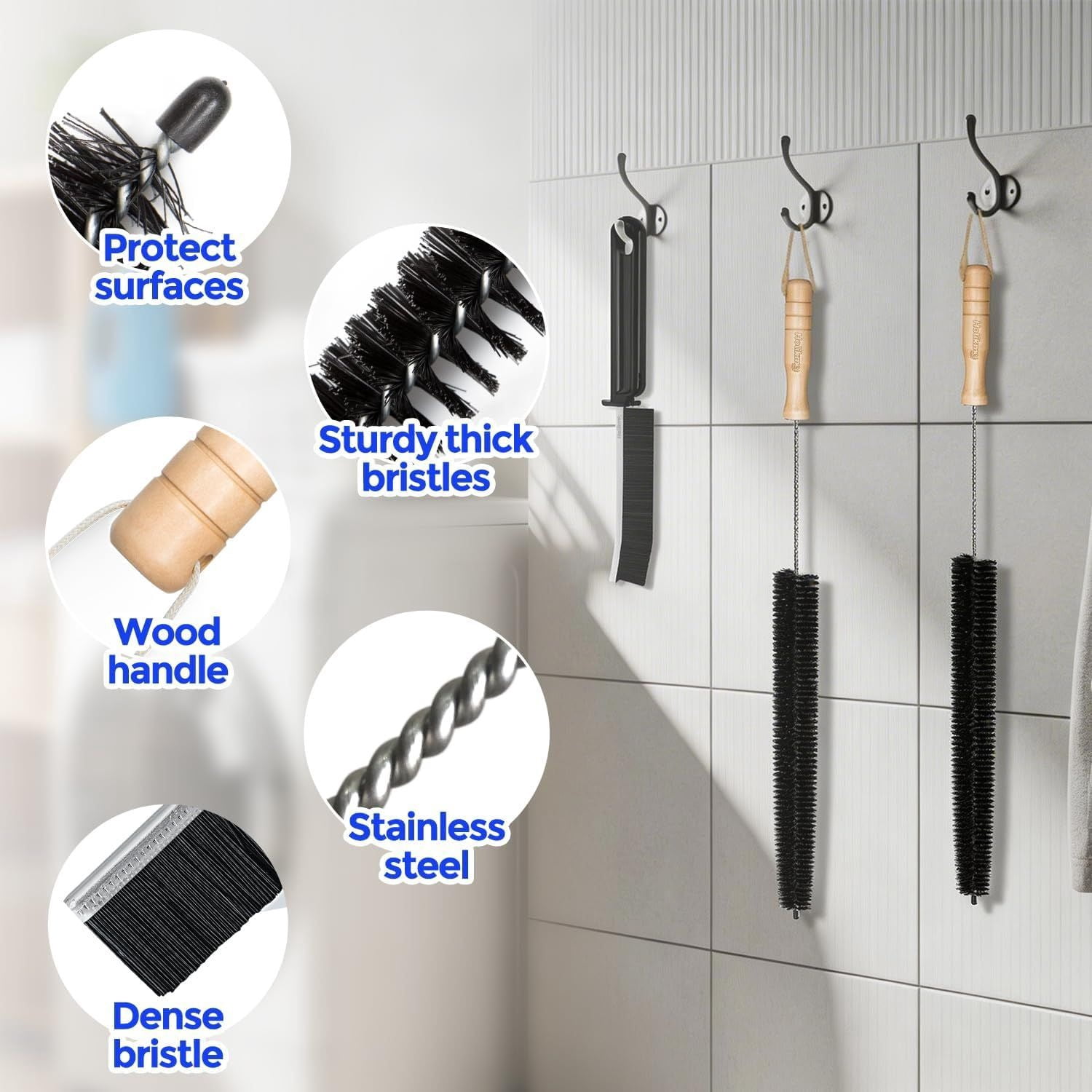 ZHICHUN  3 Pack Dryer Vent Cleaner Kit 304 Stainless Steel Lint Crevice Brush with Wooden Handle for Dryer Lint Trap Household Cleaning Use