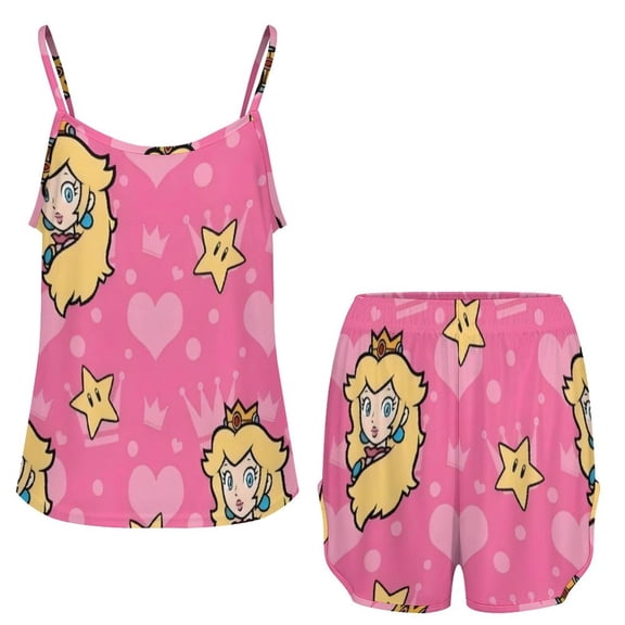 Princess Peach Women'S Two-Piece Ice Silk Pajama Set Camisole Top And Shorts S