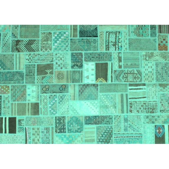 Ahgly Company Machine Washable Indoor Rectangle Abstract Turquoise Blue Contemporary Area Rugs, 5' x 7'