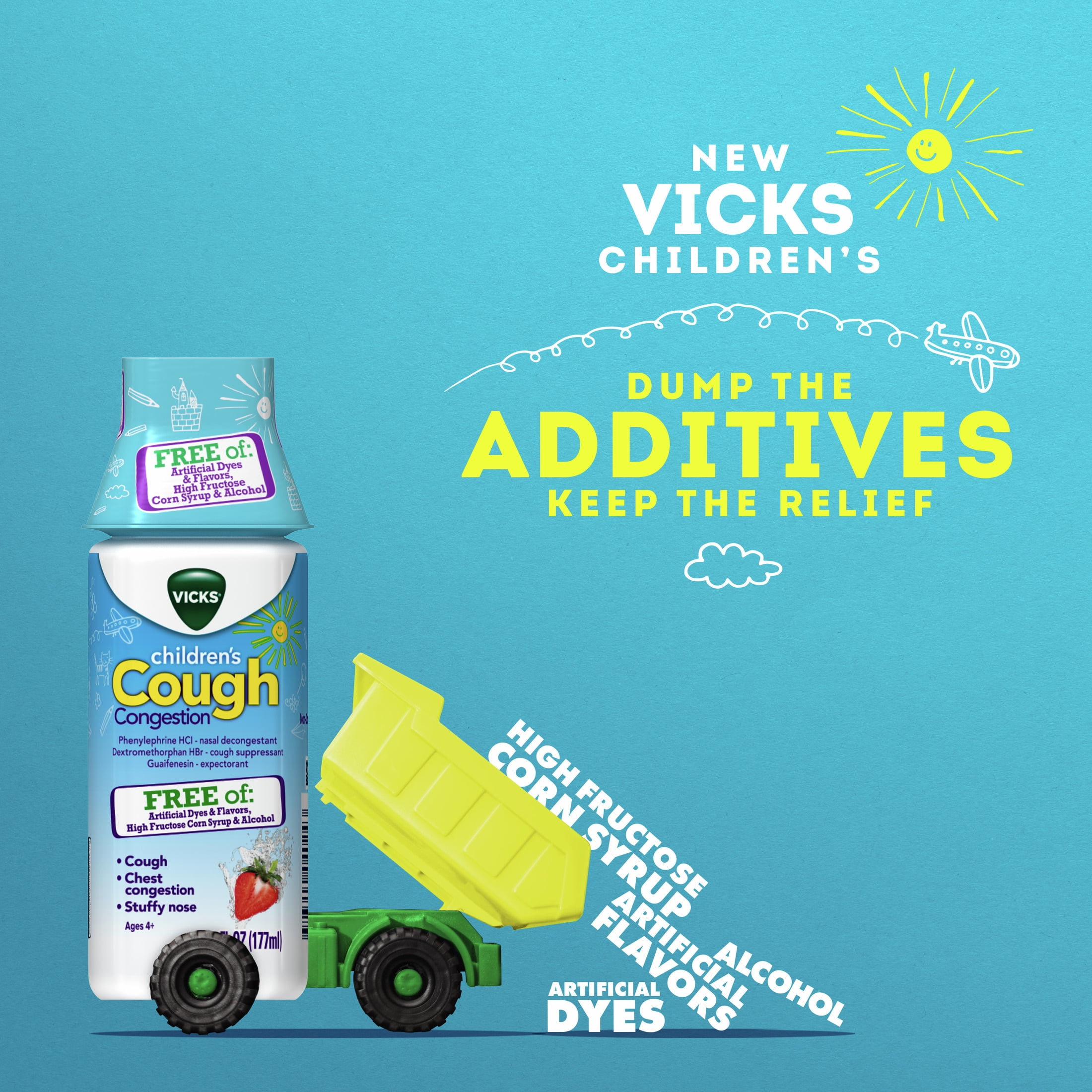 Vicks Children's Cough and Congestion Relief, 6 fl oz - Free of Artificial Dyes and Flavors