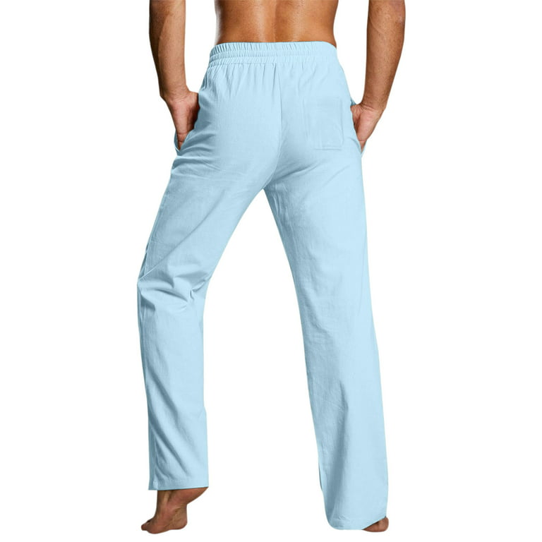 Light Blue Pants For Men Male Casual Solid Pant Short Full Length