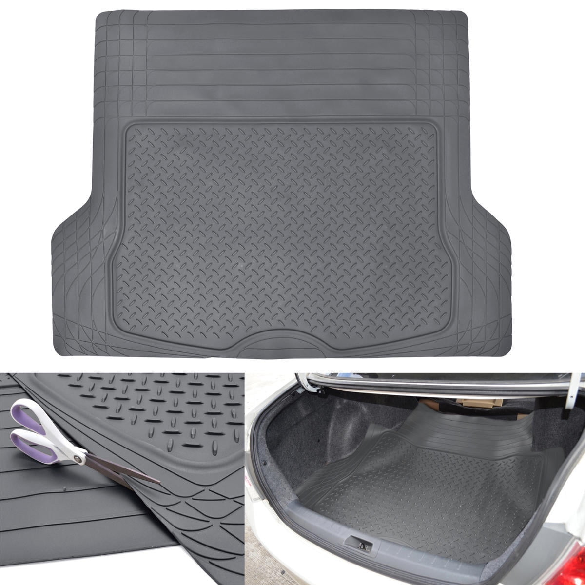 Motor Trend MT-793 Premium FlexTough Advanced Performance Rubber Car Floor Mats, Universal Front & Rear Combo Set with Trunk Cargo Mat Liner for Car Sedan SUV Van, Heavy Duty All Weather Trim To Fit