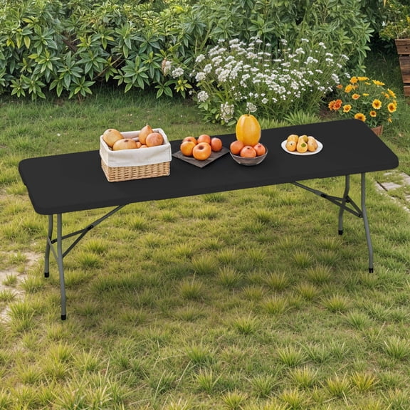 Uforic 8ft Outdoor Folding Picnic Table, HDPP Resin Top with Gray Powder-Coated Steel Legs, Black