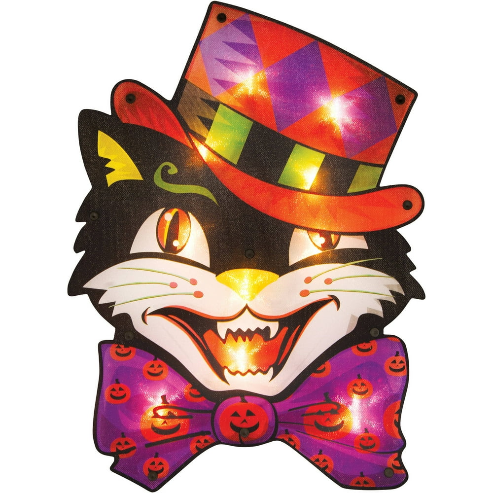 Lighted Vintage Black Cat  Sign Halloween Decoration 