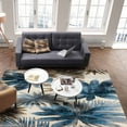 thumbnail image 3 of Area Rugs Indoor Non-Slip Rectangle Rug 5x8 Ft Vintage Leaves Blue Brown Tropical Plants Linen Texture Rug Rubber Backing Floor Mats Non Shedding Home Decor Carpet for Entryway Living Room, 3 of 8