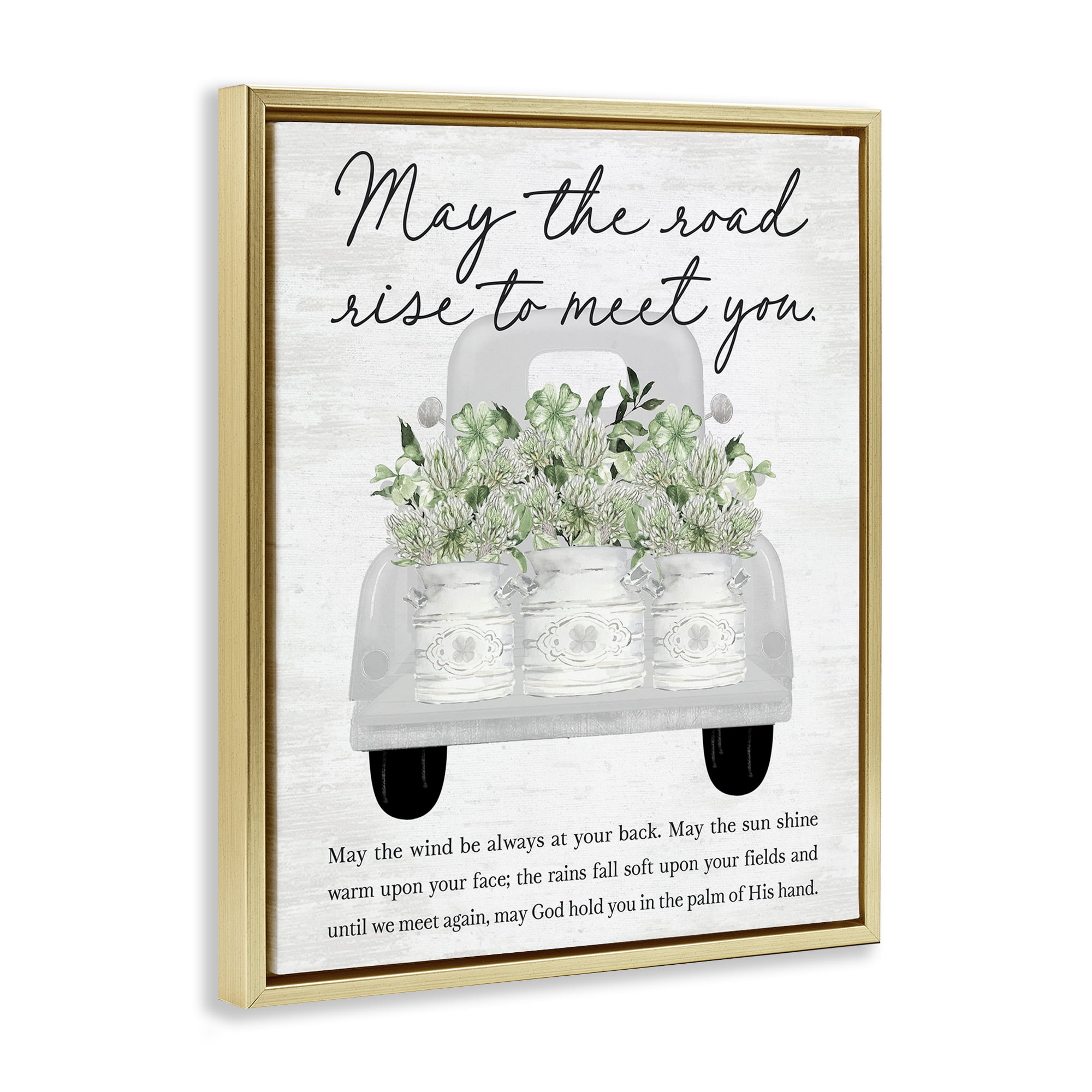 Stupell Industries Inspirational Spring Phrase Botanical & Floral Painting Gold Floater Framed Canvas Art Print Wall Art, 25 x 31