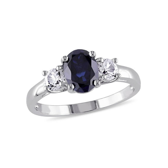 2.64 Carat (Ctw) Lab-Created Blue Sapphire and White Sapphire Ring in Sterling Silver for Women