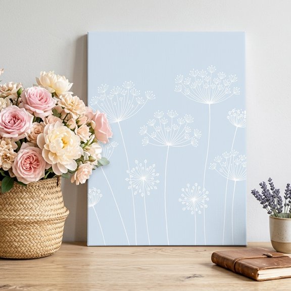 Canvas Wall Art Dandelion Canvas Art Print Spring White Dandelion Floral Blue Background Pictures Wall Decor for Living Room Bedroom Artwork Decorations Stretched Framed Ready to Hang 12"x18"