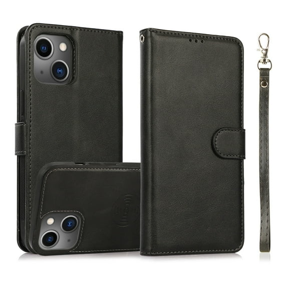 ELEHOLD 2 in 1 Wallet Case for iPhone 12 Mini, Credit Card Holder Detachable Hybrid Protective Slim Hard Shell Magnetic PU Leather Folio Pocket Flip Cover for iPhone 12 Mini,Black