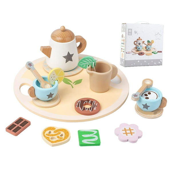 Juego de té de la tarde de madera para niños pequeños, divertido juego de rol Estilo A