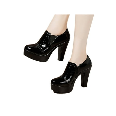 

Woobling Women High Heels Platform Pumps Comfort Dress Shoes Casual Ankle Booties Fashion Chunky Block Heel Non Slip Black 10cm Plush Lined 6