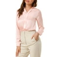thumbnail image 5 of INSPIRE CHIC Inspired Women's Elegant Shirts V Neck Point Collar Long Sleeve Smooth Satin Blouse M Light Pink, 5 of 8
