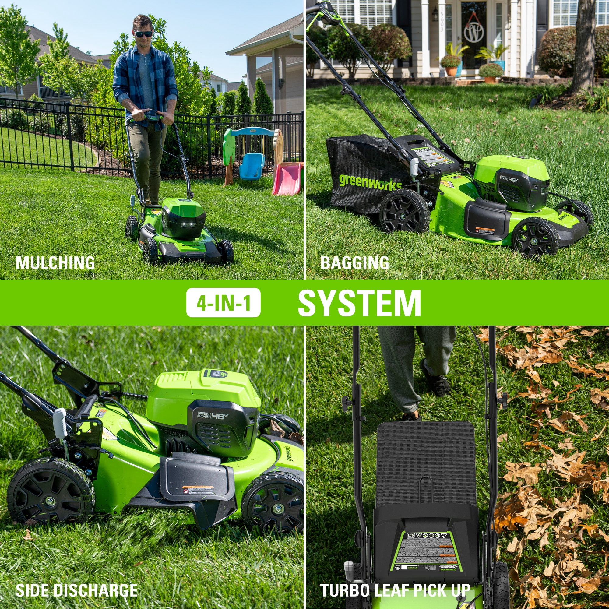 Greenworks 48V (24V x 2) 20" Cordless Battery Push Mower 3PC Combo Kit w/ (2) 4.0Ah USB Batteries,(1) 2.0Ah Battery,(1) Dual Port Rapid Charger & (1) Charger
