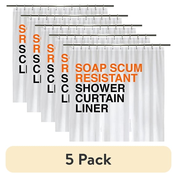 (5 pack) LiBa PEVA 10-Gauge Shower Curtain Liner, 72” W x 72” H - White, PEVA 10G Extra Heavy Duty Thickness, Waterproof Shower Curtain Liner